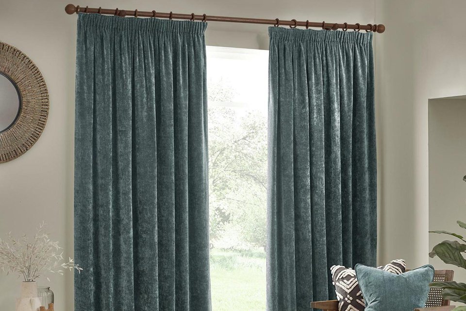 Yard Chenille Pencil Pleat Curtains in marine colour.